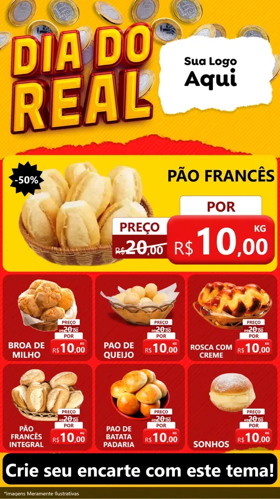 Modelo de Rede Social para Stories com o tema Dia Do Real para Padaria