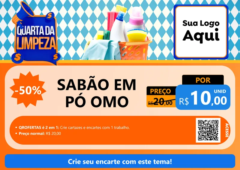 Modelo de Cartaz para Cartaz A4 Horizontal com o tema Quarta da Limpeza para Produtos de Limpeza