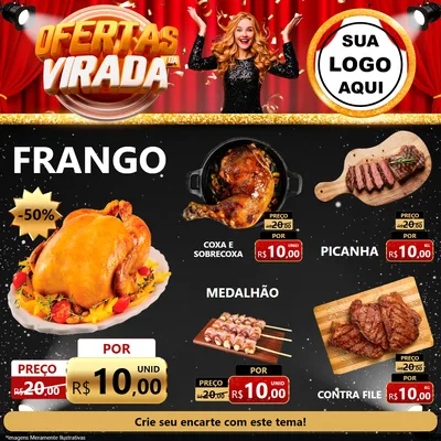 Modelo de Rede Social para Feed Facebook com o tema Ofertas da Virada para Assados