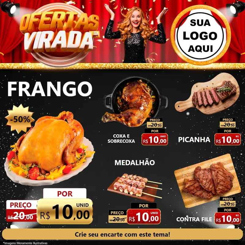 Modelo de Rede Social para Feed Facebook com o tema Ofertas da Virada para Assados