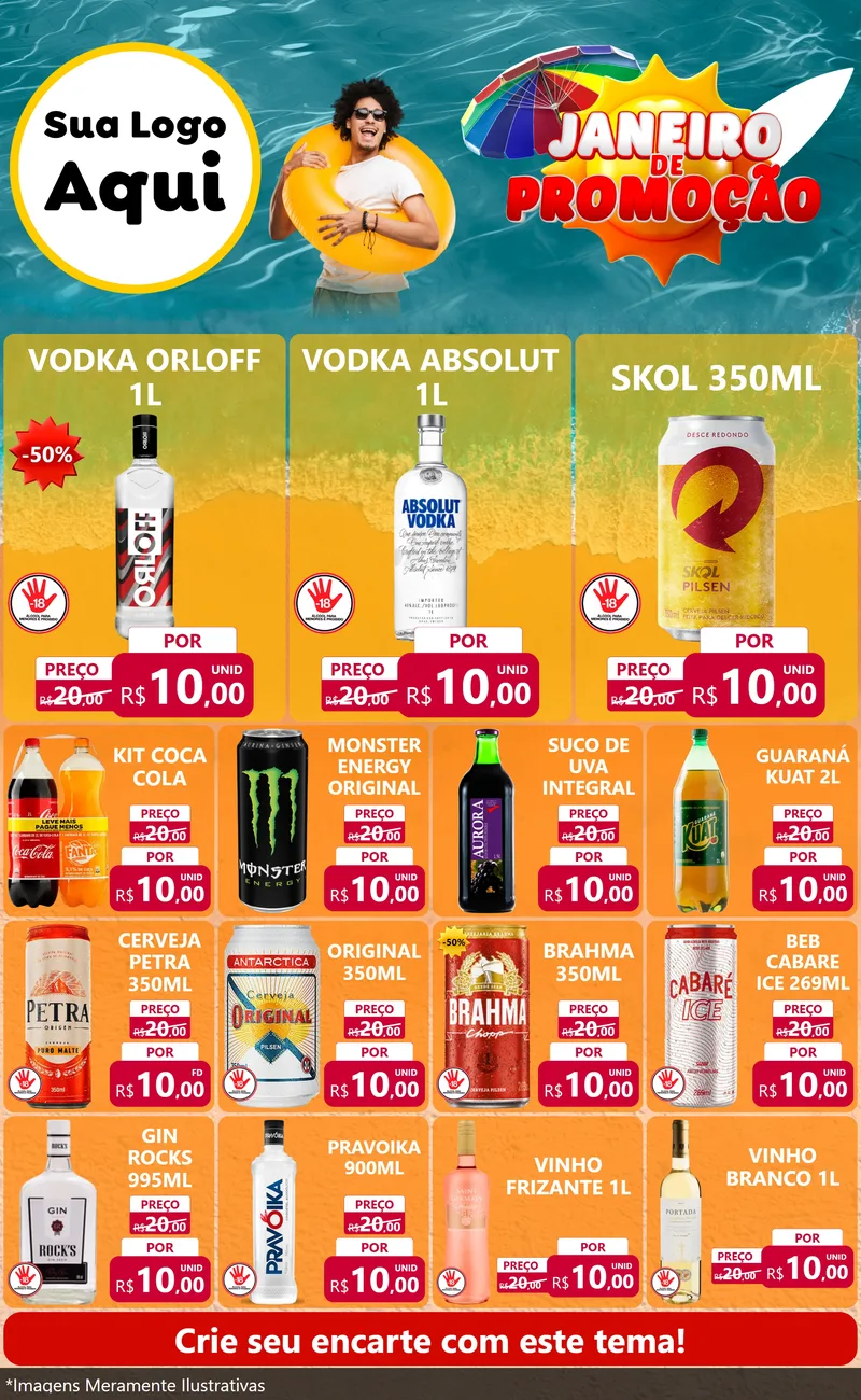 Modelo de Encarte para Encarte Grande com o tema Janeiro de Promoção para Distribuidora de bebidas