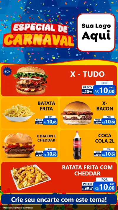 Modelo de TV para TV Vertical com o tema Especial de Carnaval para Hamburgueria