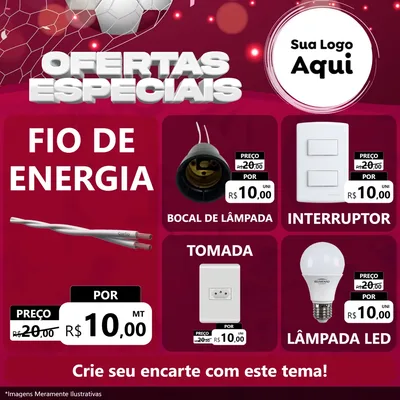 Modelo de Rede Social para Feed Facebook com o tema Ofertas Especiais - Futebol para Materiais Elétricos
