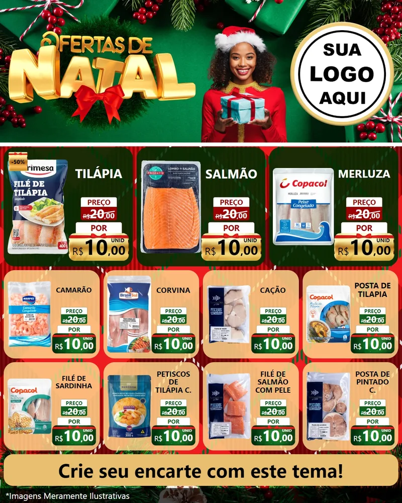 Modelo de Rede Social para Feed Instagram com o tema Ofertas de Natal para Peixaria