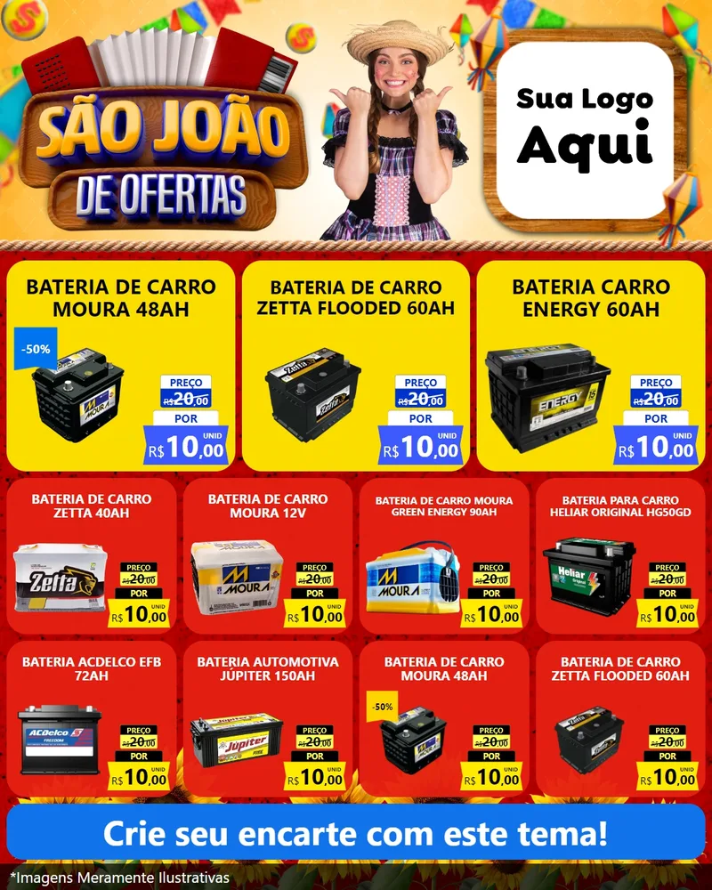 Modelo de Rede Social para Feed Instagram com o tema São João de Ofertas para Baterias Elétricas
