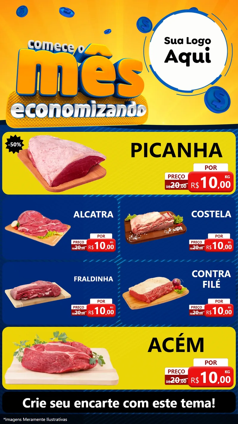 Modelo de TV para TV Vertical com o tema Comece O Mês Economizando para Açougue