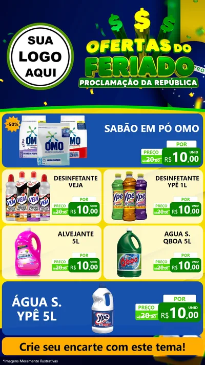 Modelo de TV para TV Vertical com o tema Ofertas do Feriado - Proclamação da República para Produtos de Limpeza