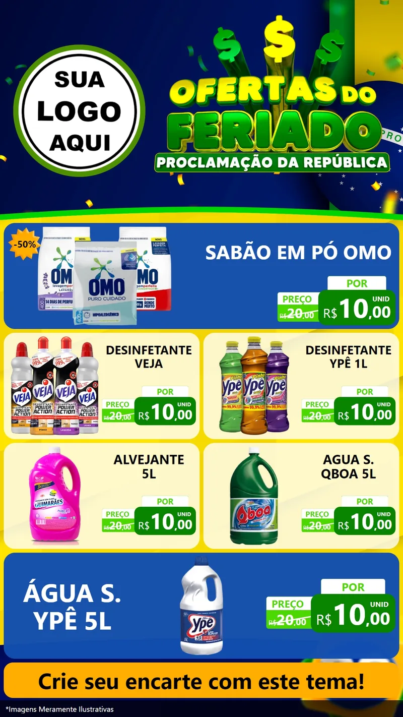 Modelo de TV para TV Vertical com o tema Ofertas do Feriado - Proclamação da República para Produtos de Limpeza