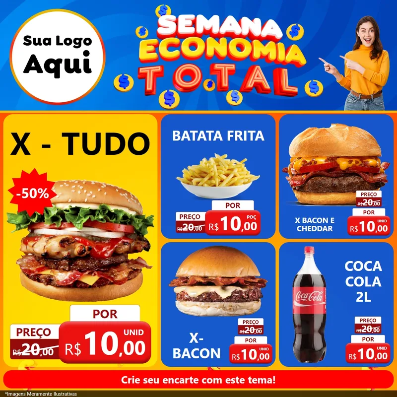 Modelo de Rede Social para Feed Facebook com o tema Semana Economia Total para Hamburgueria