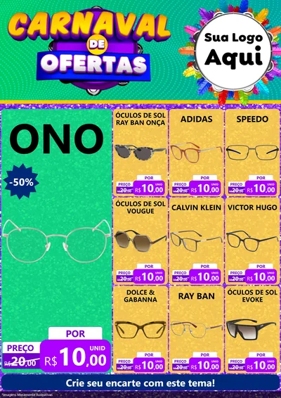 Modelo de Encarte para Encarte A4 Vertical com o tema Carnaval de Ofertas para Óticas