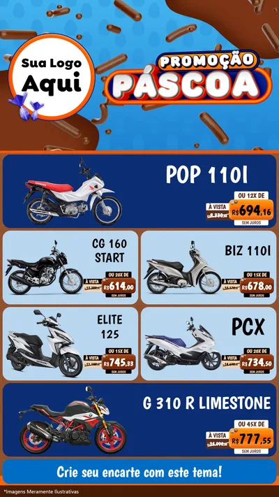 Modelo de TV para TV Vertical com o tema Promoção Páscoa para Concessionaria de Motos