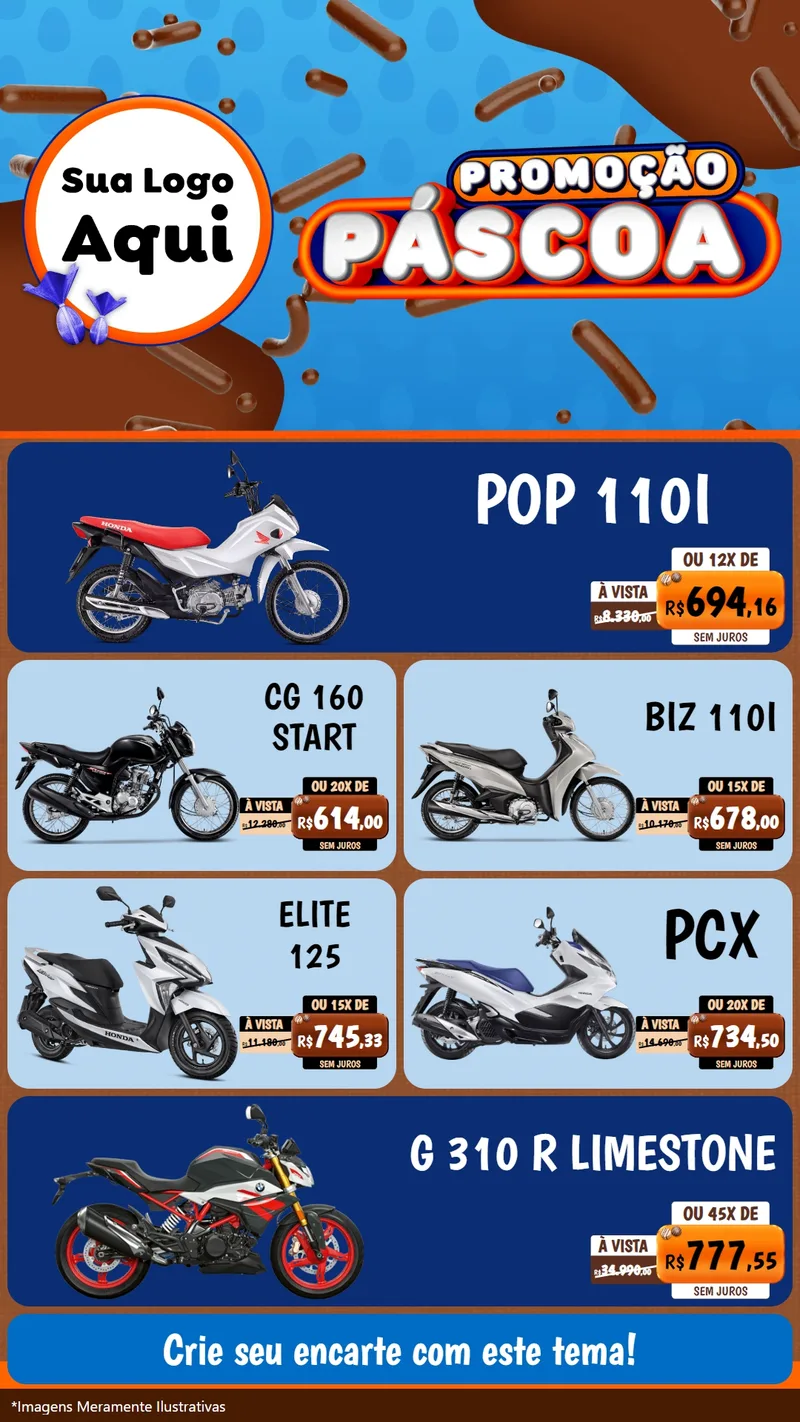 Modelo de TV para TV Vertical com o tema Promoção Páscoa para Concessionaria de Motos
