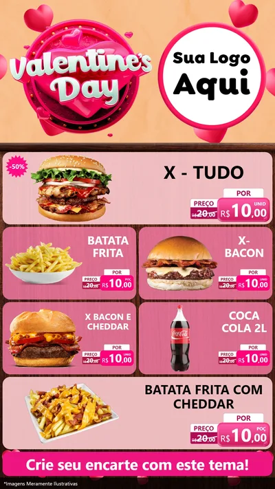 Modelo de TV para TV Vertical com o tema Valentine's Day para Hamburgueria