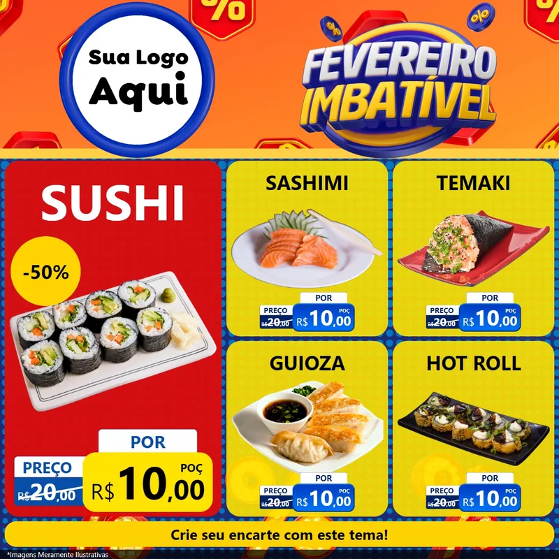 Modelo de Rede Social para Feed Facebook com o tema Fevereiro Imbatível para Comida japonesa