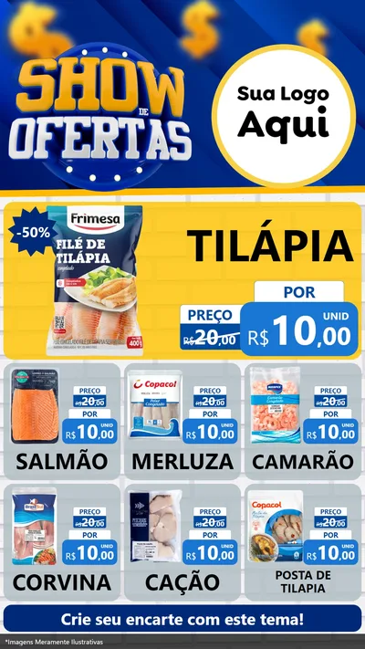 Modelo de Rede Social para Stories com o tema Show de Ofertas para Peixaria