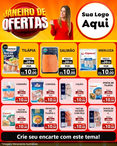 Modelo de Rede Social para Feed Instagram com o tema Janeiro de Ofertas para Peixaria