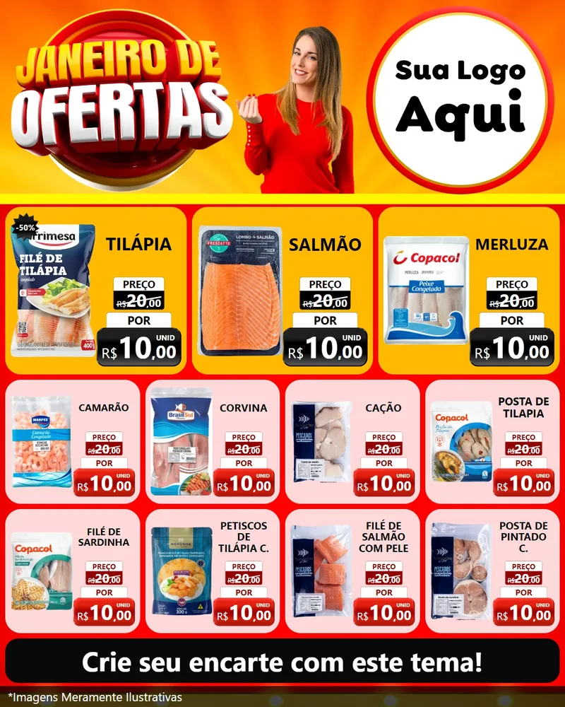 Modelo de Rede Social para Feed Instagram com o tema Janeiro de Ofertas para Peixaria