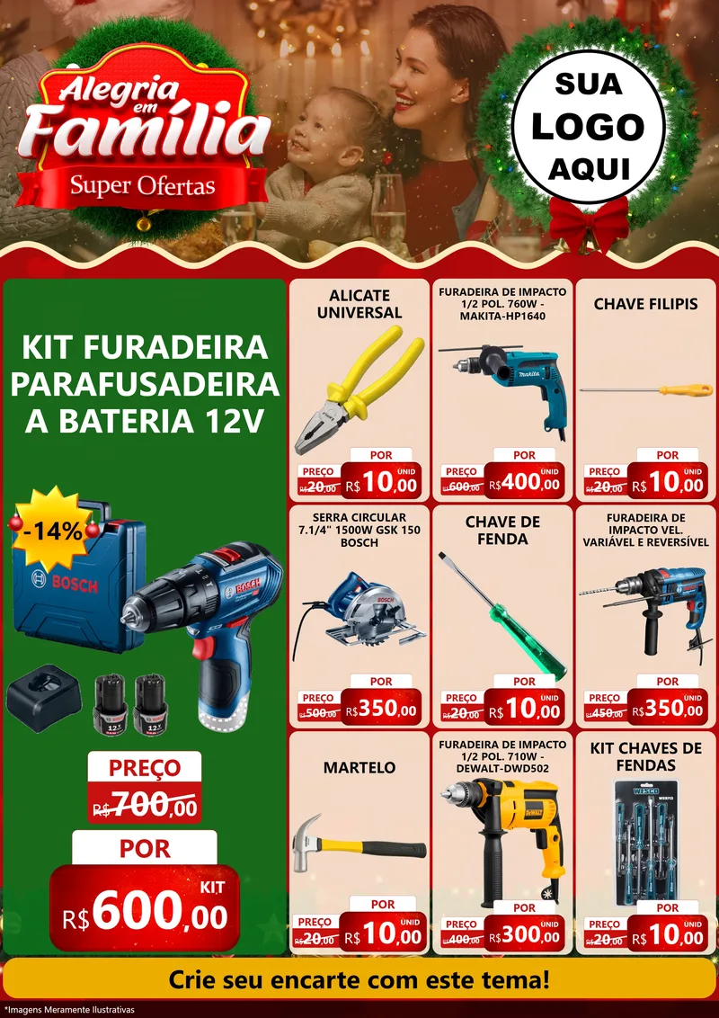 Modelo de Encarte para Encarte A4 Vertical com o tema Alegria Em Família - Super Ofertas para Maquinas e Ferramentas