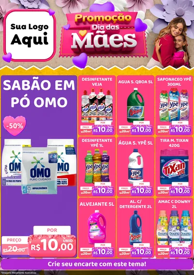 Modelo de Encarte para Encarte A4 Vertical com o tema Promoção Dia das Mães para Produtos de Limpeza