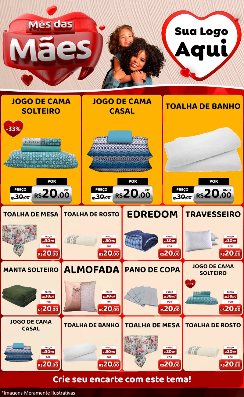Modelo de Encarte para Encarte Grande com o tema Mês das Mães para Cama, Mesa e Banho