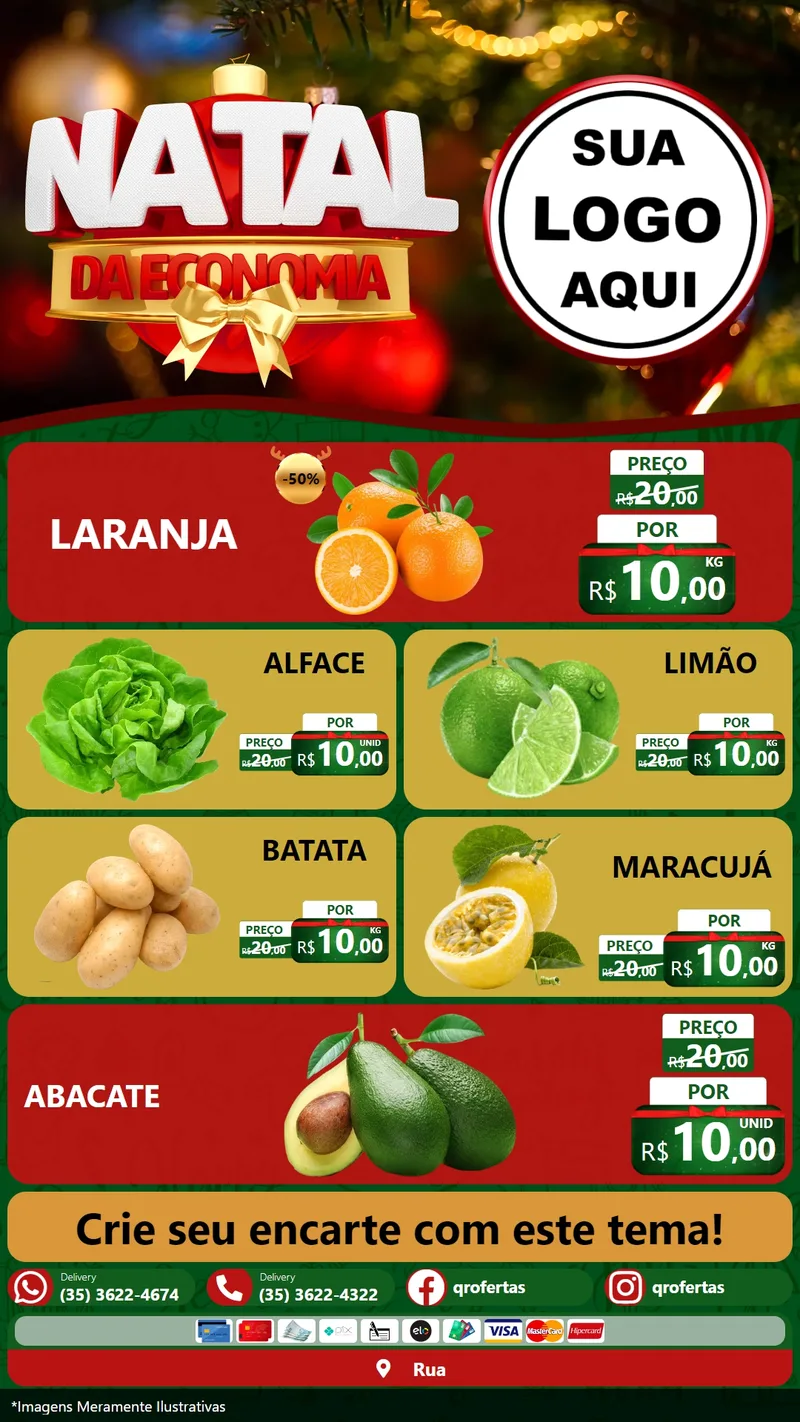 Modelo de TV para TV Vertical com o tema Natal da Economia para Hortifrúti