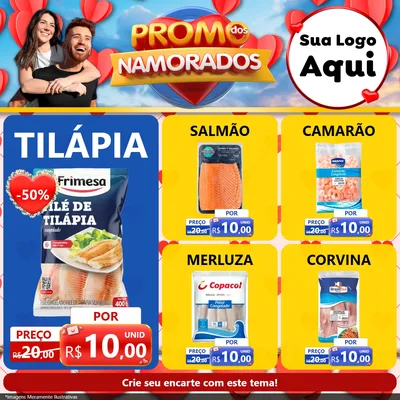 Modelo de Rede Social para Feed Facebook com o tema Promo dos Namorados para Peixaria
