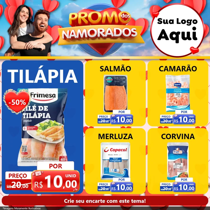 Modelo de Rede Social para Feed Facebook com o tema Promo dos Namorados para Peixaria