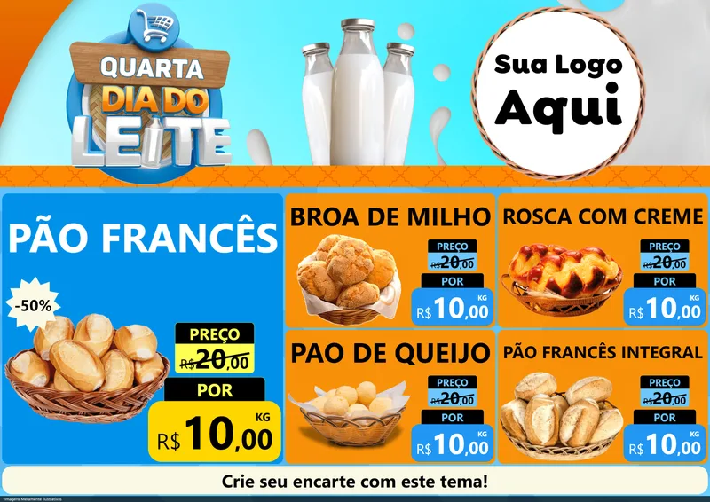 Modelo de Encarte para Encarte A4 Horizontal com o tema Quarta Dia do Leite para Padaria