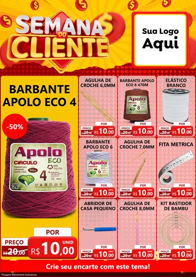 Modelo de Encarte para Encarte A4 Vertical com o tema Semana do Cliente para Armarinho e Aviamentos