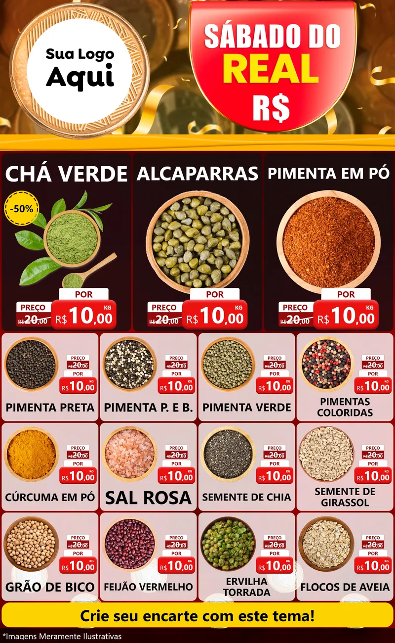 Modelo de Encarte para Encarte Grande com o tema Sábado do Real para Produtos Naturais