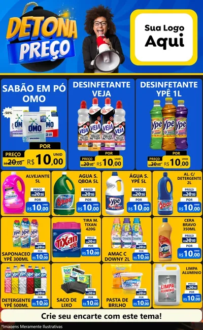 Modelo de Encarte para Encarte Grande com o tema Detona Preços para Produtos de Limpeza