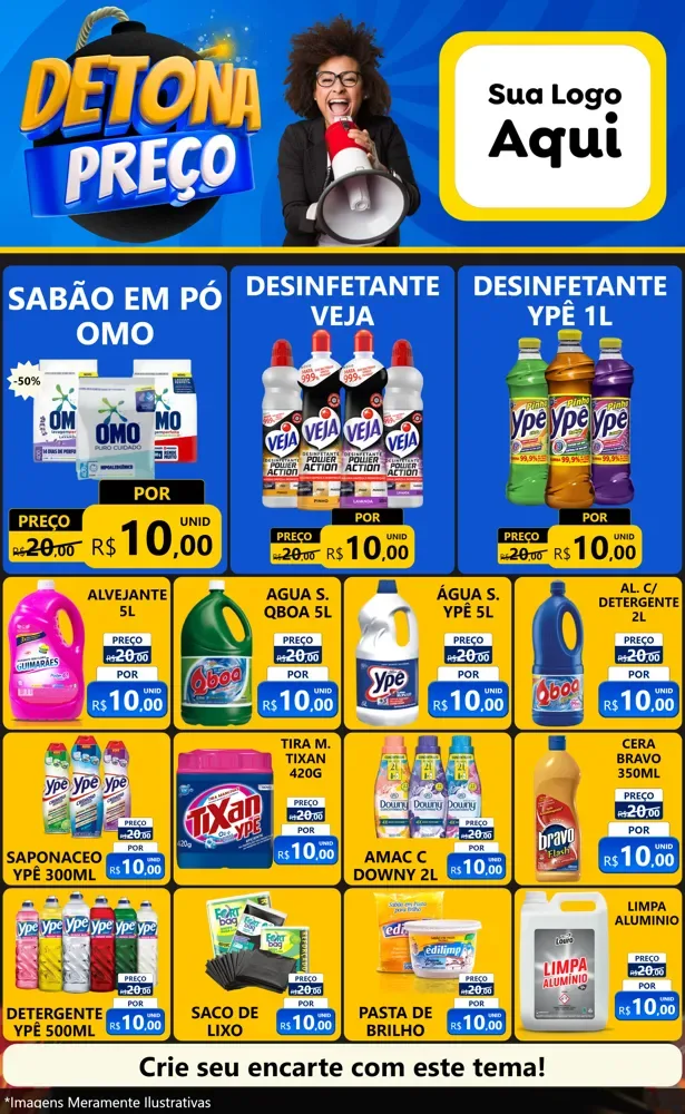 Modelo de Encarte para Encarte Grande com o tema Detona Preços para Produtos de Limpeza