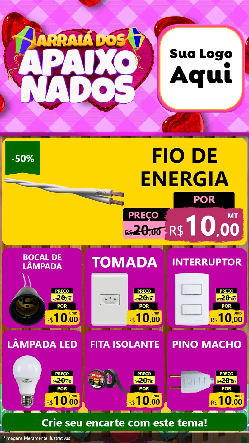 Modelo de Rede Social para Stories com o tema Arraiá dos Apaixonados para Materiais Elétricos