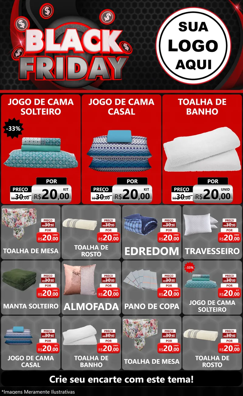Modelo de Encarte para Encarte Grande com o tema Black Friday para Cama, Mesa e Banho