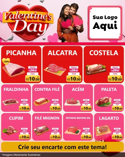 Modelo de Rede Social para Feed Instagram com o tema Valentine's Day para Açougue