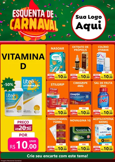 Modelo de Encarte para Encarte A4 Vertical com o tema Esquenta de Carnaval para Farmácia