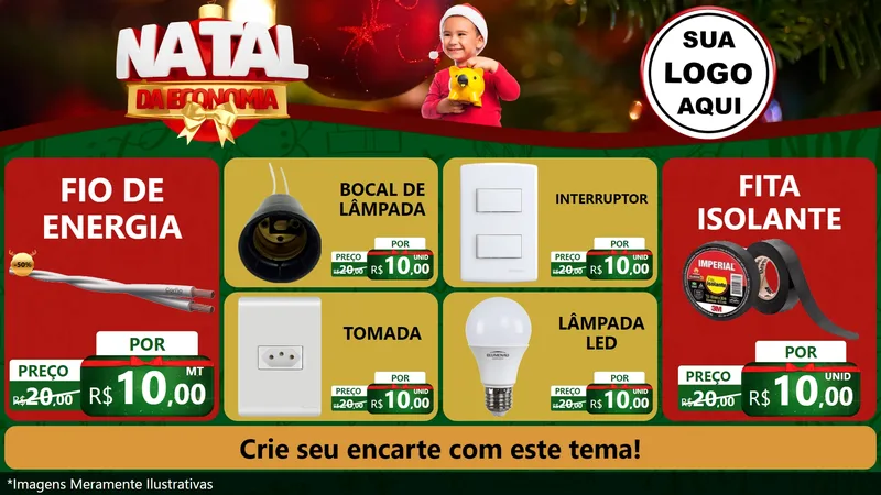 Modelo de TV para TV Horizontal com o tema Natal da Economia para Materiais Elétricos