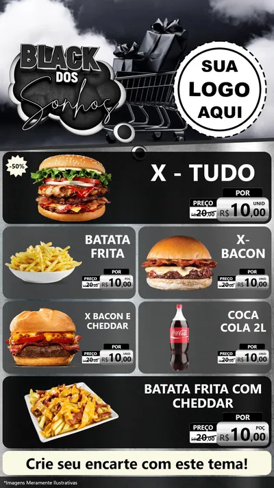 Modelo de TV para TV Vertical com o tema Black dos Sonhos para Hamburgueria