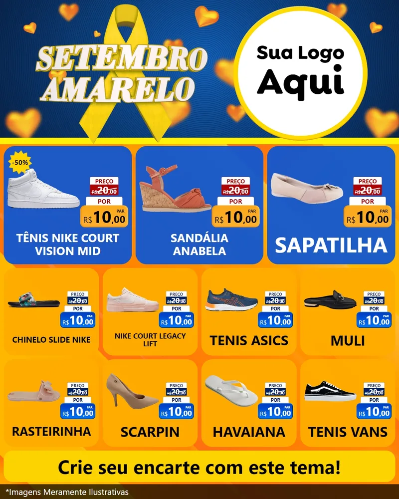 Modelo de Rede Social para Feed Instagram com o tema Setembro Amarelo para Calçados