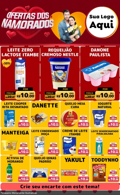 Modelo de Encarte para Encarte Grande com o tema Ofertas Dos Namorados para Frios e Laticínios