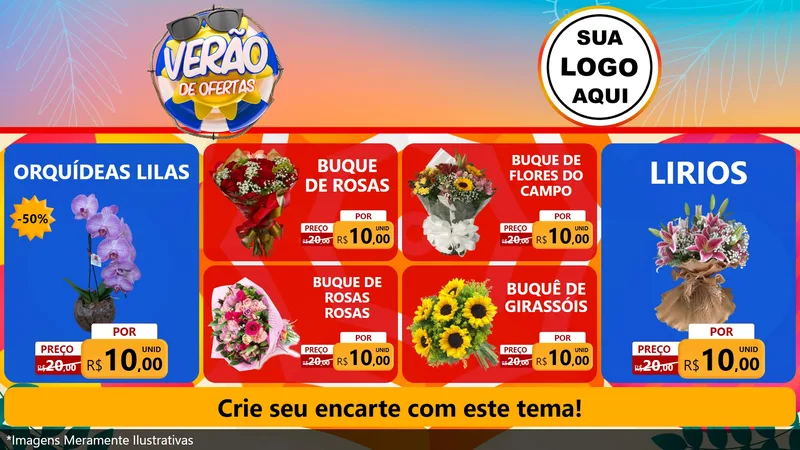 Modelo de TV para TV Horizontal com o tema Verão de Ofertas para Floricultura e jardim
