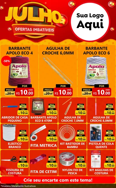 Modelo de Encarte para Encarte Grande com o tema Julho Ofertas Imbatíveis para Armarinho e Aviamentos