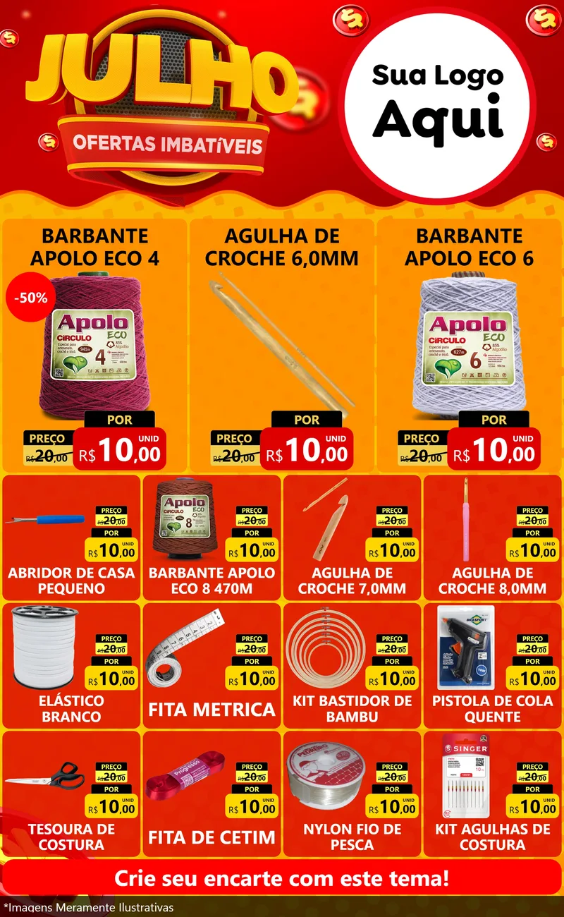 Modelo de Encarte para Encarte Grande com o tema Julho Ofertas Imbatíveis para Armarinho e Aviamentos