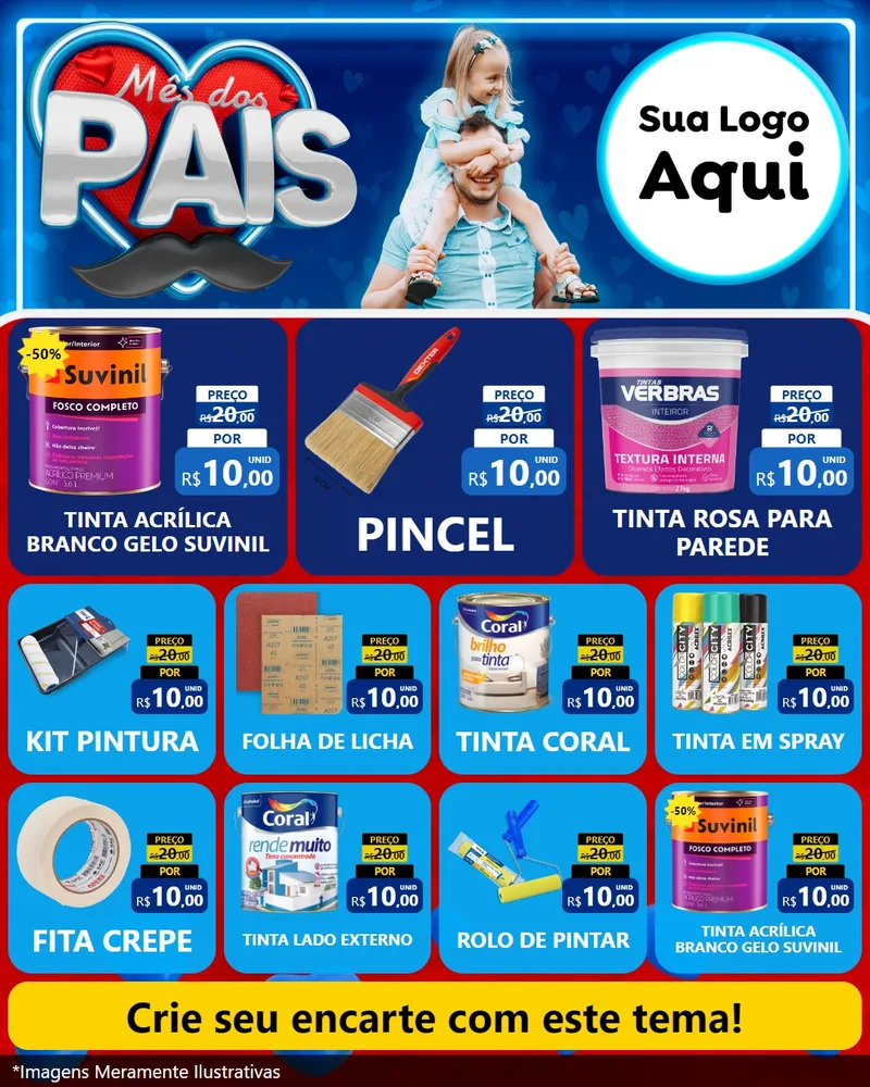 Modelo de Rede Social para Feed Instagram com o tema Mês Dos Pais para Tintas e Ferramentas