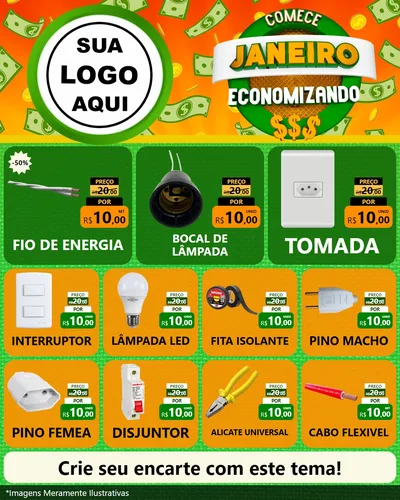 Modelo de Rede Social para Feed Instagram com o tema Comece Janeiro Economizando para Materiais Elétricos