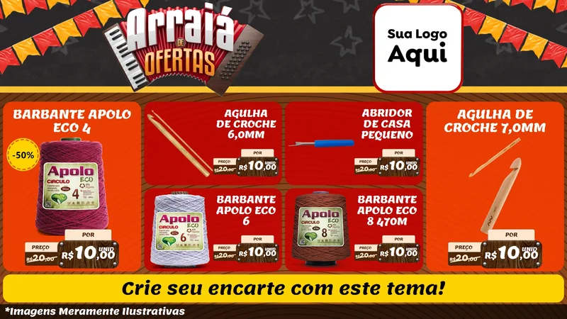 Modelo de TV para TV Horizontal com o tema Arraiá de Ofertas - Junina para Armarinho e Aviamentos