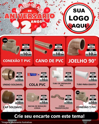 Modelo de Rede Social para Feed Instagram com o tema Promoção de Aniversário - 2 Anos para Tubos e conexões