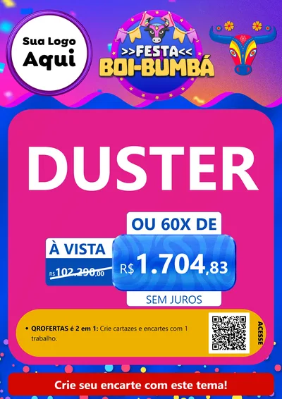 Modelo de Cartaz para Cartaz A4 Vertical com o tema Festa Boi-Bumbá para Concessionaria de Carros