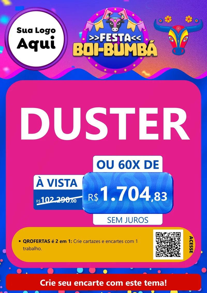 Modelo de Cartaz para Cartaz A4 Vertical com o tema Festa Boi-Bumbá para Concessionaria de Carros