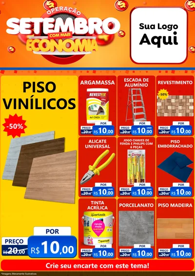 Modelo de Encarte para Encarte A4 Vertical com o tema Operação Setembro Com Muita Economia para Material para Construção